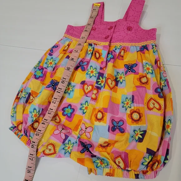 Smocked Bubble Chicken Noodle San Francisco Romper Multi Color Size 9M Flowers - Picture 7 of 12